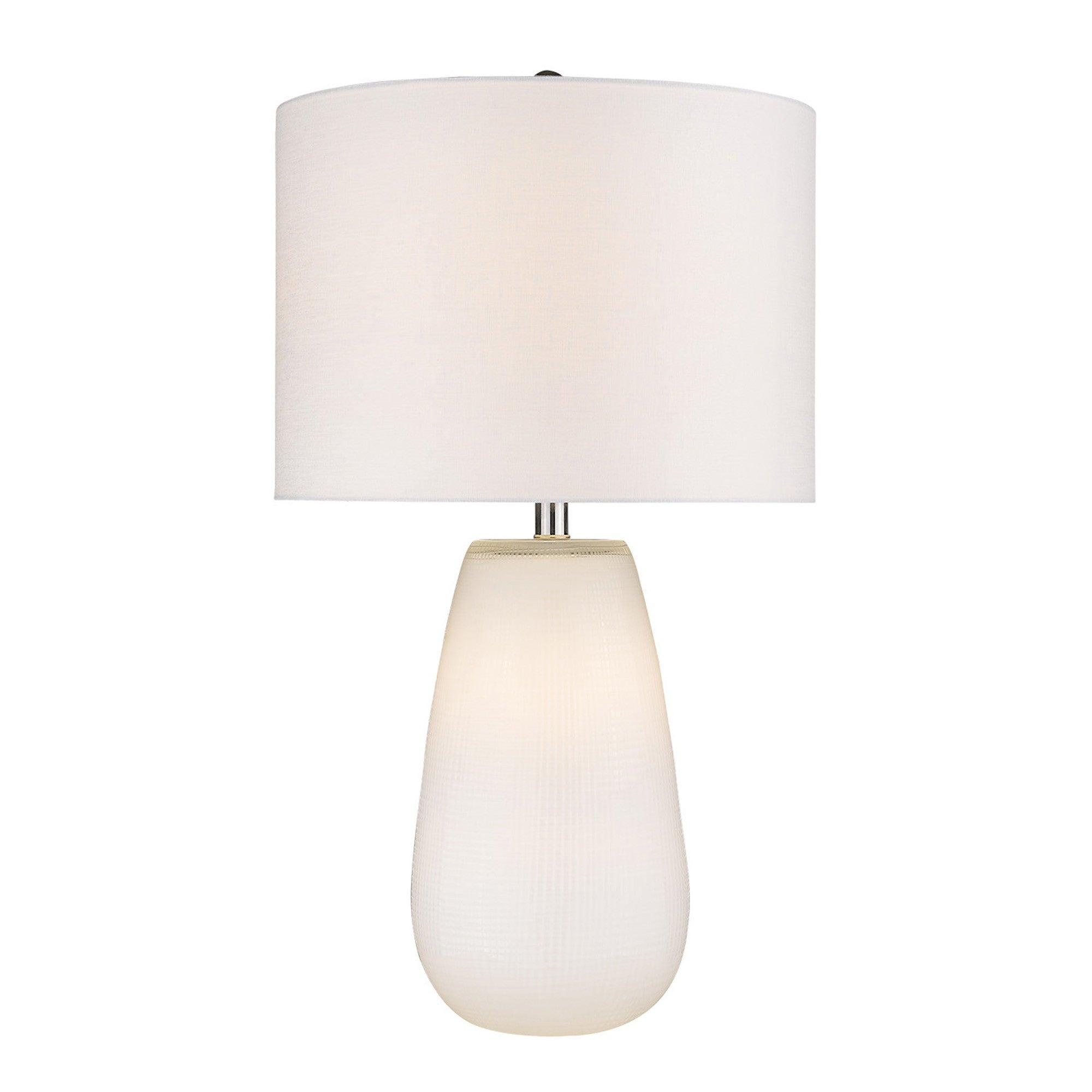 28" White Glass Table Lamp With White Drum Shade - Homeroots - Flyclothing LLC
