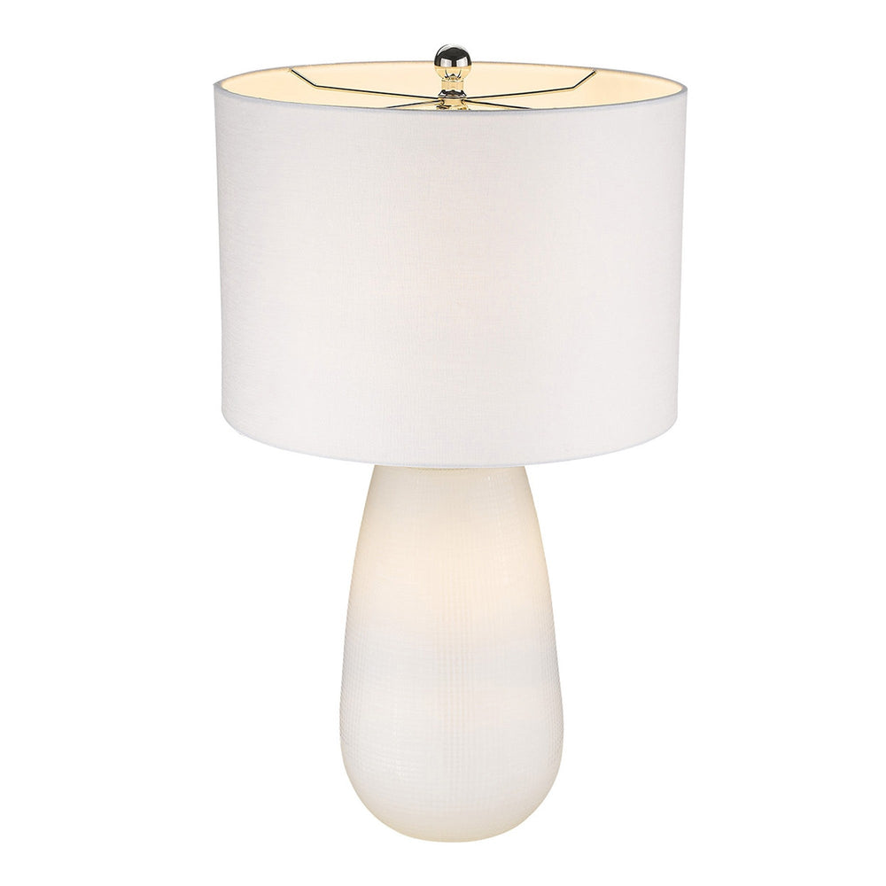 28" White Glass Table Lamp With White Drum Shade - Homeroots - Flyclothing LLC