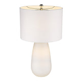 28" White Glass Table Lamp With White Drum Shade - Homeroots
