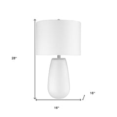 28" White Glass Table Lamp With White Drum Shade