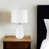 28" White Glass Table Lamp With White Drum Shade - Homeroots - Flyclothing LLC