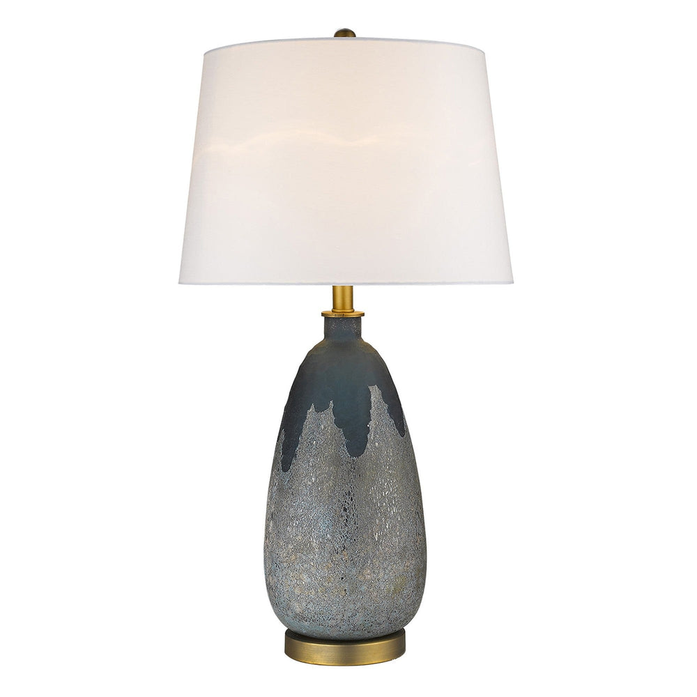 30" Teal Blue Concrete Table Lamp With Cream Empire Shade - Homeroots