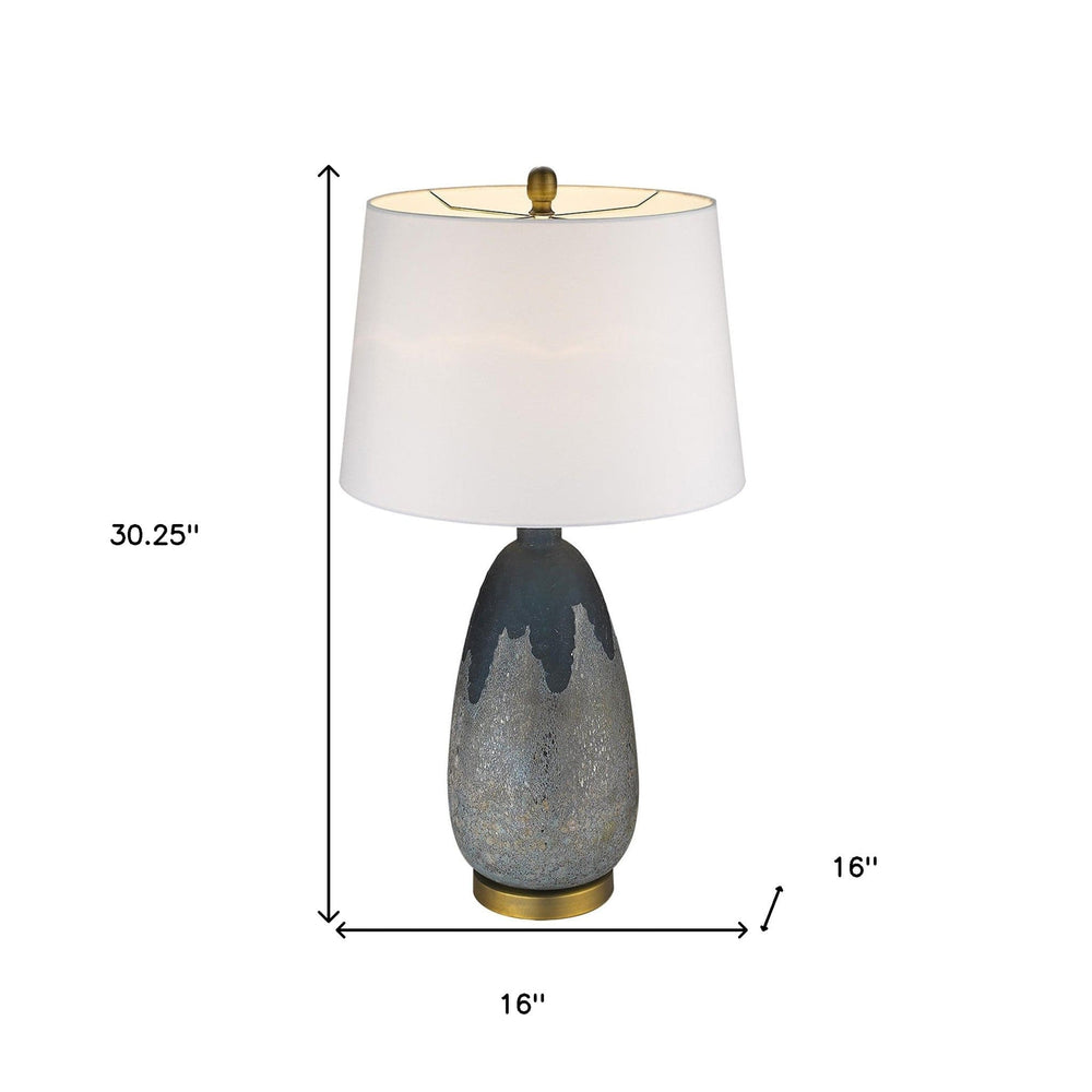 30" Teal Blue Concrete Table Lamp With Cream Empire Shade - Homeroots