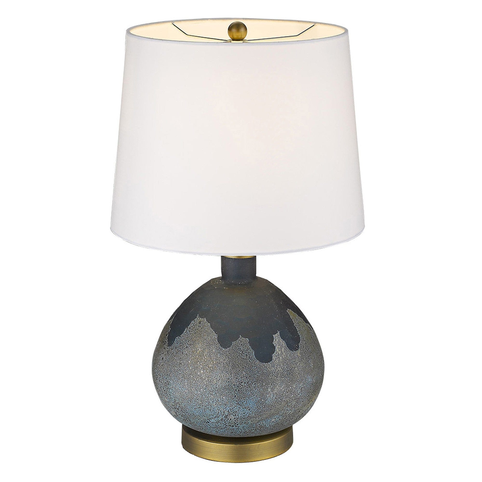22" Teal Blue Concrete Gourd Table Lamp With Cream Empire Shade - Homeroots - Flyclothing LLC