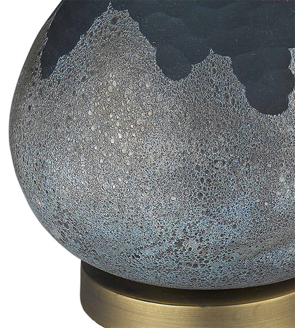 22" Teal Blue Concrete Gourd Table Lamp With Cream Empire Shade - Homeroots