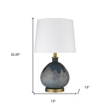22" Teal Blue Concrete Gourd Table Lamp With Cream Empire Shade - Homeroots - Flyclothing LLC