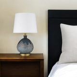 22" Teal Blue Concrete Gourd Table Lamp With Cream Empire Shade - Homeroots - Flyclothing LLC