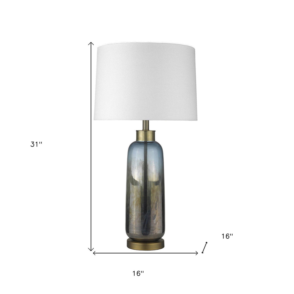 31" Steel Blue Glass Table Lamp With White Empire Shade - Homeroots - Flyclothing LLC