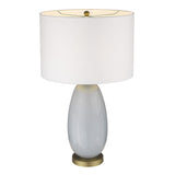 29" Light Gray Glass Table Lamp With White Drum Shade - Homeroots
