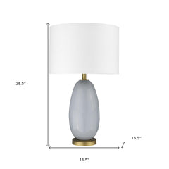 29" Light Gray Glass Table Lamp With White Drum Shade - Homeroots
