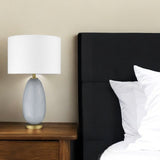 29" Light Gray Glass Table Lamp With White Drum Shade - Homeroots