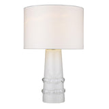 29" White Glass Column Table Lamp With White Drum Shade - Homeroots
