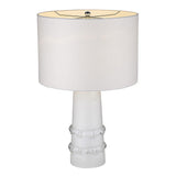 29" White Glass Column Table Lamp With White Drum Shade - Homeroots