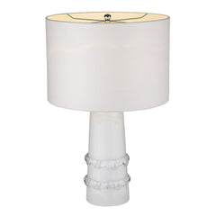 29" White Glass Column Table Lamp With White Drum Shade