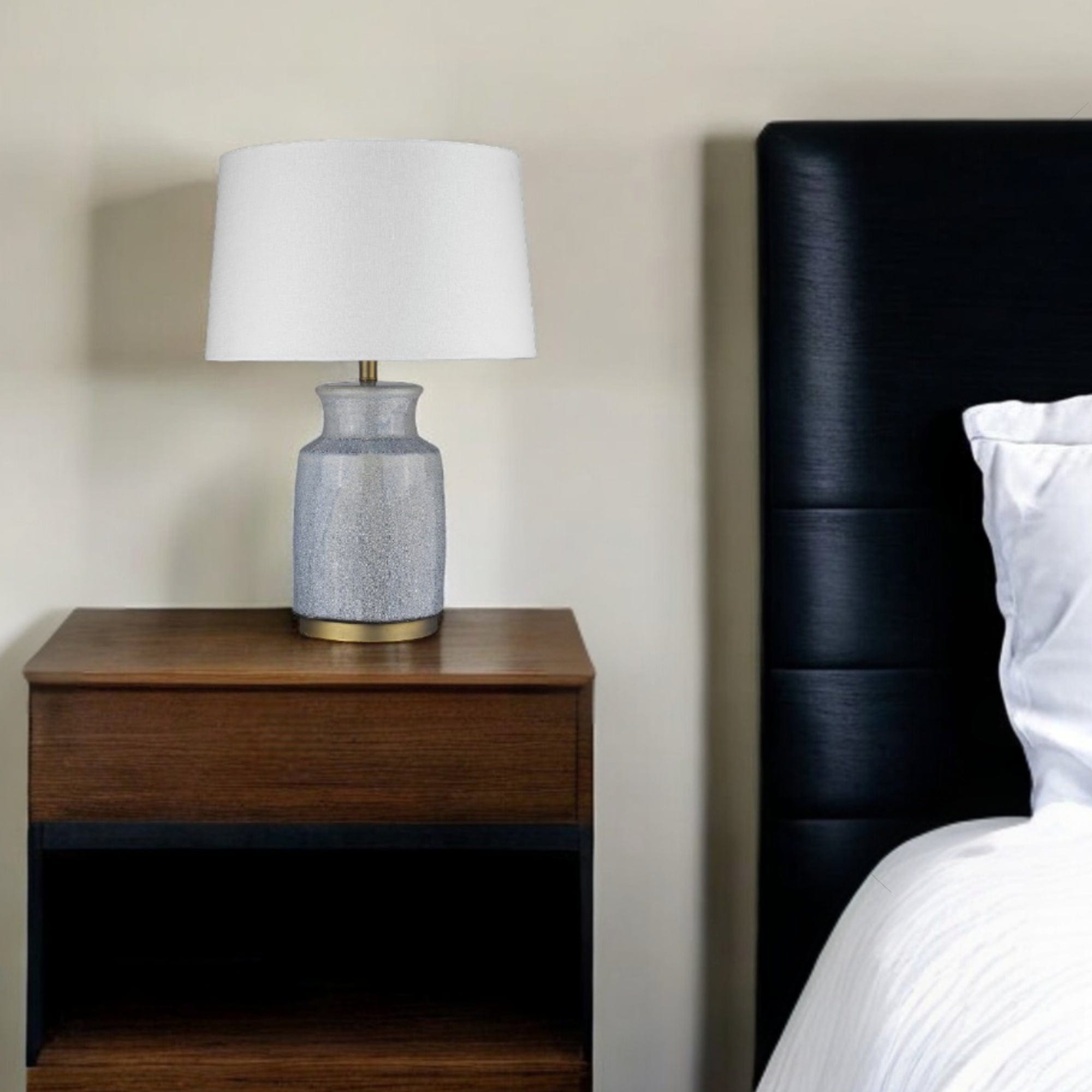 27" Gray Ceramic Table Lamp With White Empire Shade - Homeroots