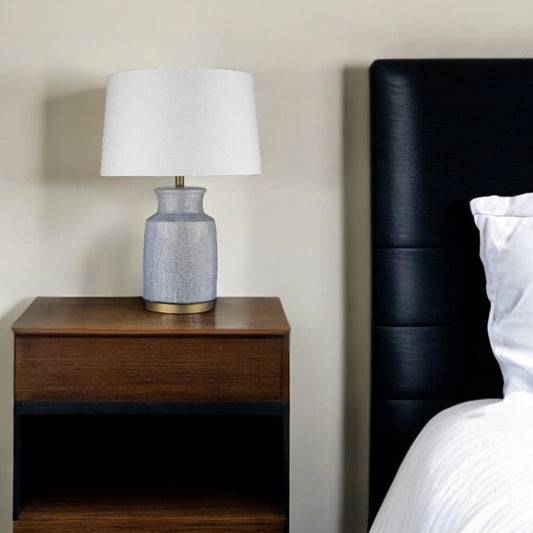 27" Gray Ceramic Table Lamp With White Empire Shade - Homeroots
