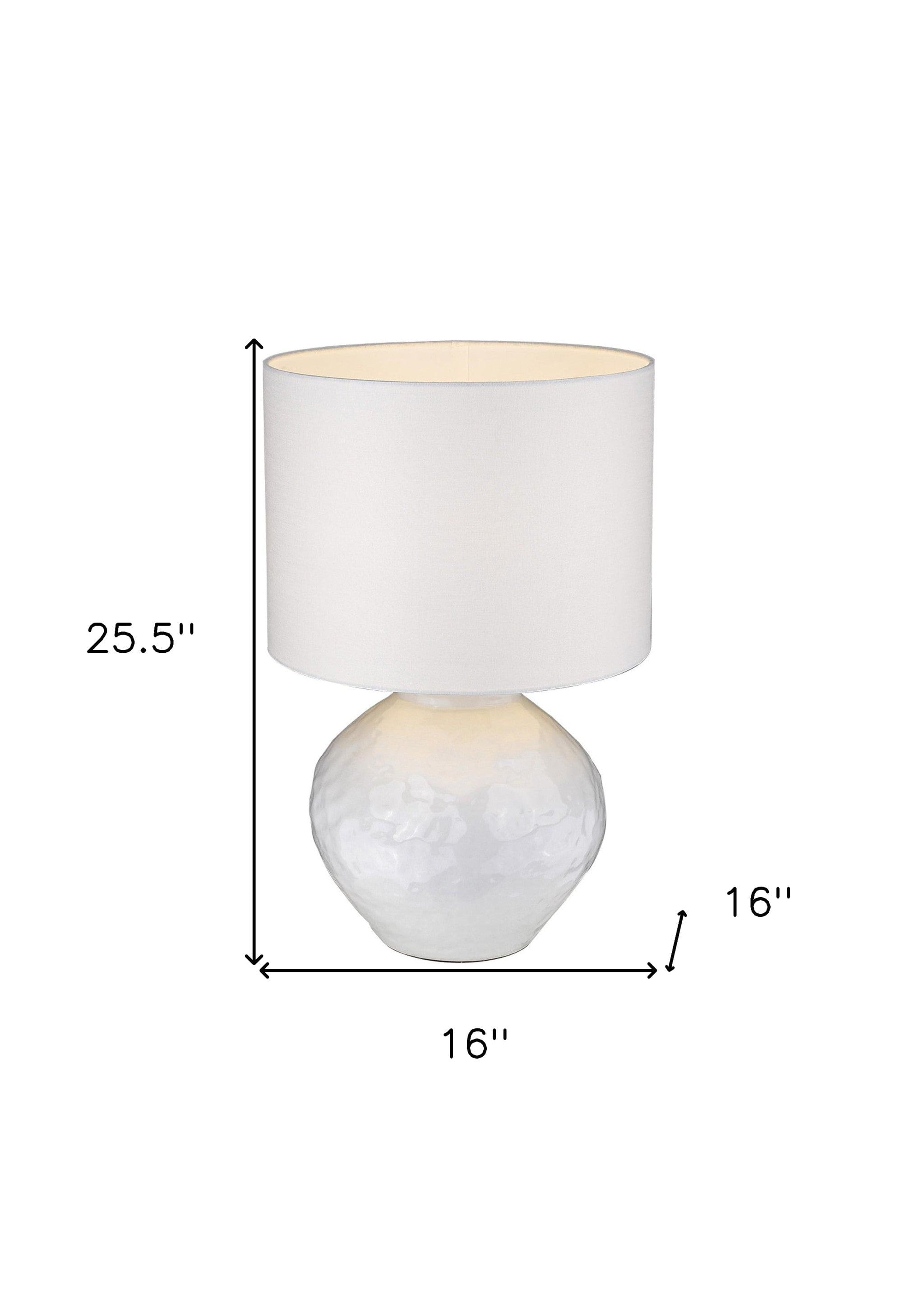 26" White Ceramic Table Lamp With White Drum Shade - Homeroots
