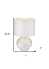 26" White Ceramic Table Lamp With White Drum Shade - Homeroots