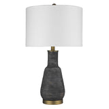 26" Gray and Gold Ceramic Column Lamp With White Drum Shade - Homeroots - Flyclothing LLC