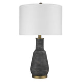 26" Gray and Gold Ceramic Column Lamp With White Drum Shade - Homeroots