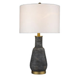 26" Gray and Gold Ceramic Column Lamp With White Drum Shade - Homeroots