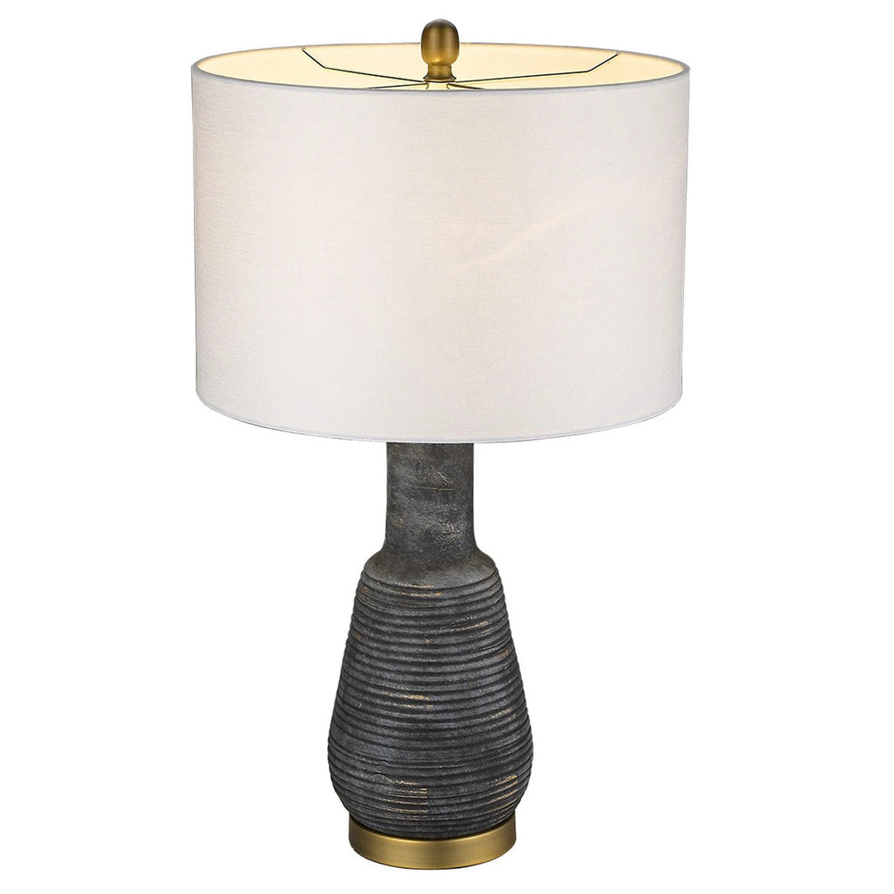 26" Gray and Gold Ceramic Column Lamp With White Drum Shade - Homeroots