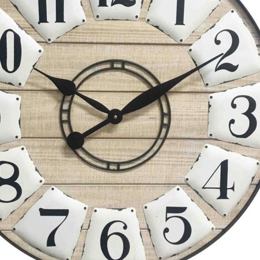 24" Circle Black and White Wood Analog Wall Clock - Homeroots - Flyclothing LLC