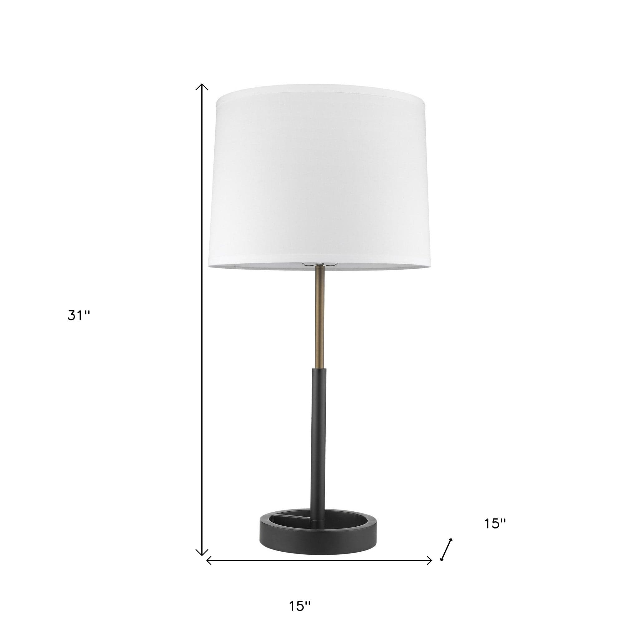 31" Black and Gold Metal Table Lamp With White Empire Shade - Homeroots - Flyclothing LLC