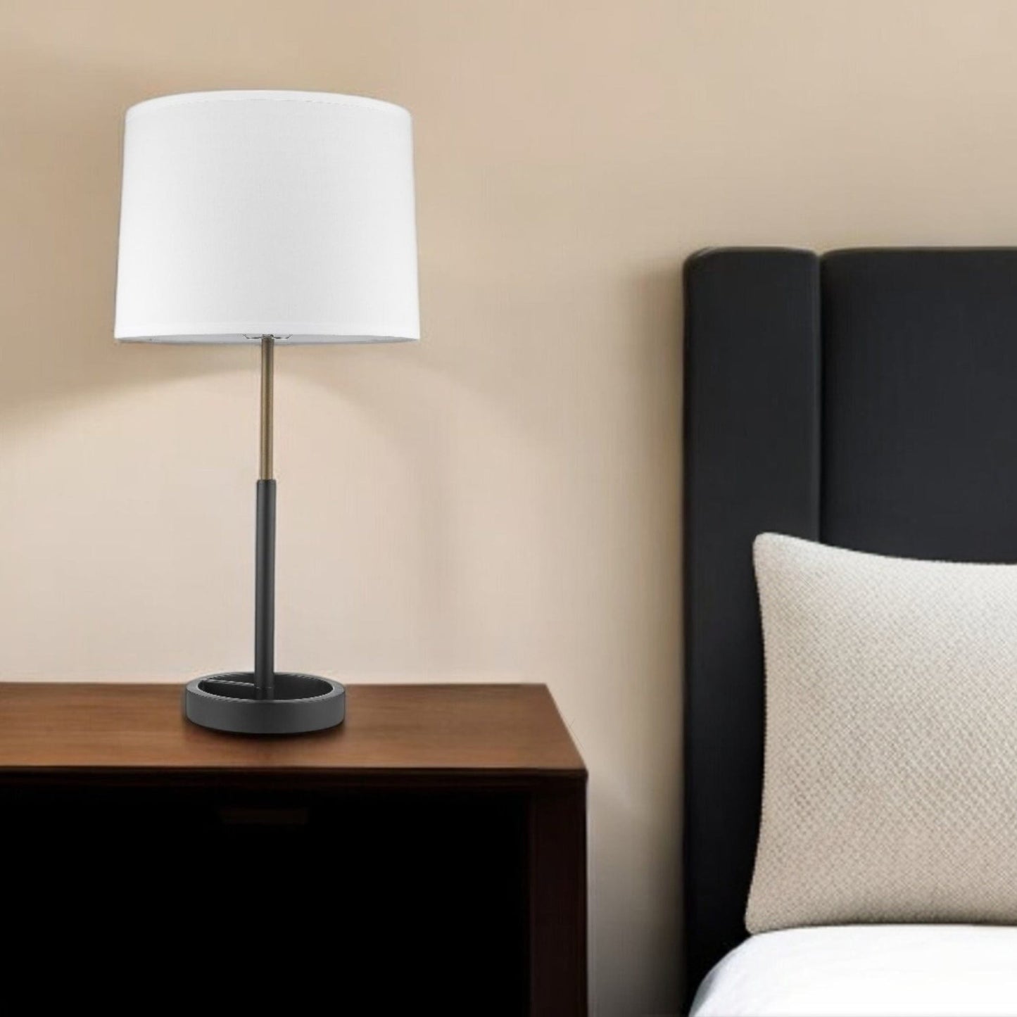 31" Black and Gold Metal Table Lamp With White Empire Shade - Homeroots - Flyclothing LLC