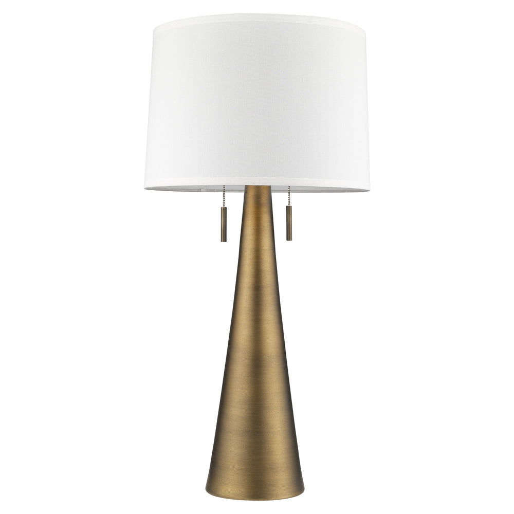 34" Brass Metal Two Light Table Lamp With White Empire Shade - Homeroots