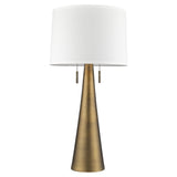 34" Brass Metal Two Light Table Lamp With White Empire Shade - Homeroots