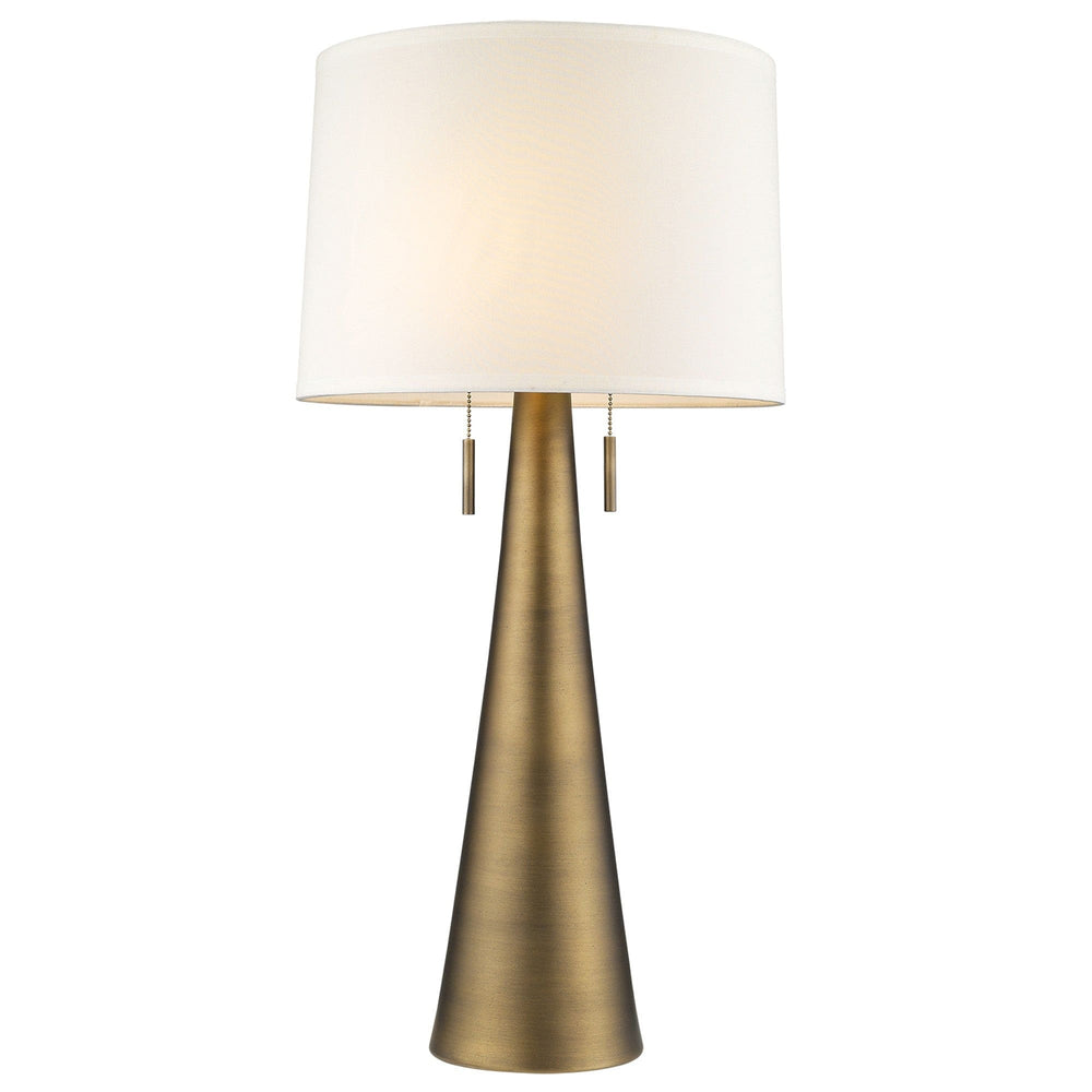 34" Brass Metal Two Light Table Lamp With White Empire Shade - Homeroots