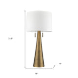 34" Brass Metal Two Light Table Lamp With White Empire Shade - Homeroots