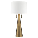 34" Brass Metal Two Light Table Lamp With White Empire Shade - Homeroots - Flyclothing LLC