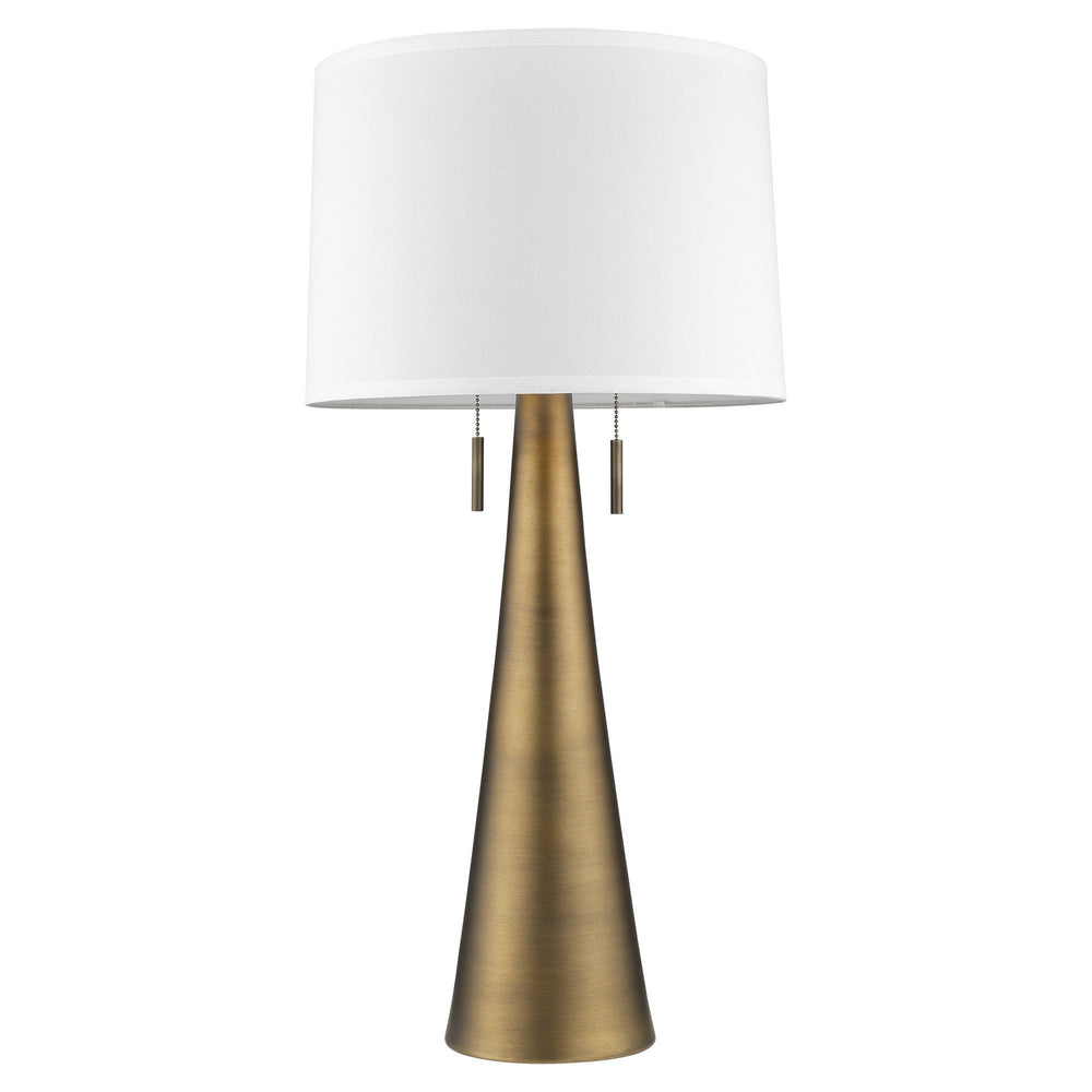 34" Brass Metal Two Light Table Lamp With White Empire Shade - Homeroots