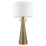 34" Brass Metal Two Light Table Lamp With White Empire Shade - Homeroots