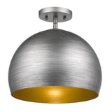 Latitude 1-Light Hand Painted Weathered Pewter Pendant With Gold Interior Shade (13.75") - Homeroots - Flyclothing LLC