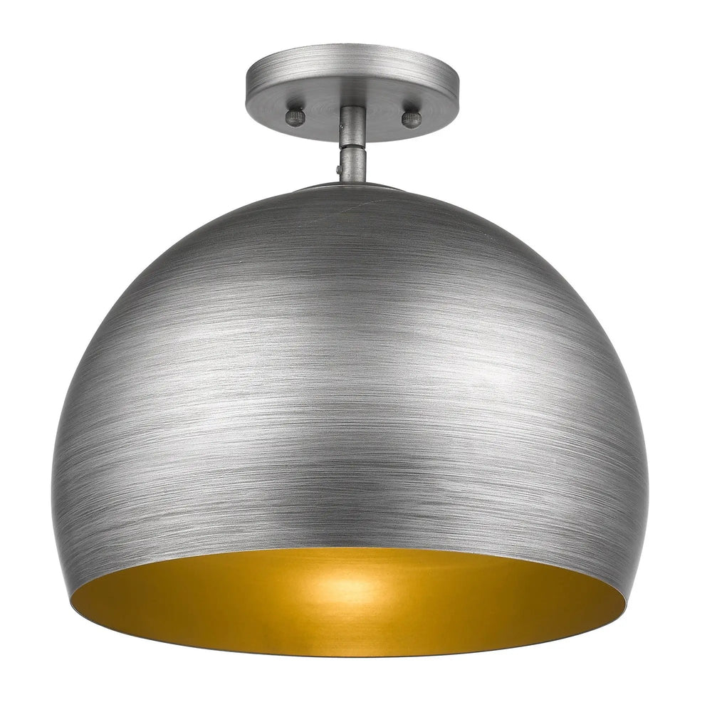 Latitude 1-Light Hand Painted Weathered Pewter Pendant With Gold Interior Shade (13.75") - Homeroots - Flyclothing LLC