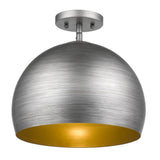 Latitude 1-Light Hand Painted Weathered Pewter Pendant With Gold Interior Shade (13.75") - Homeroots