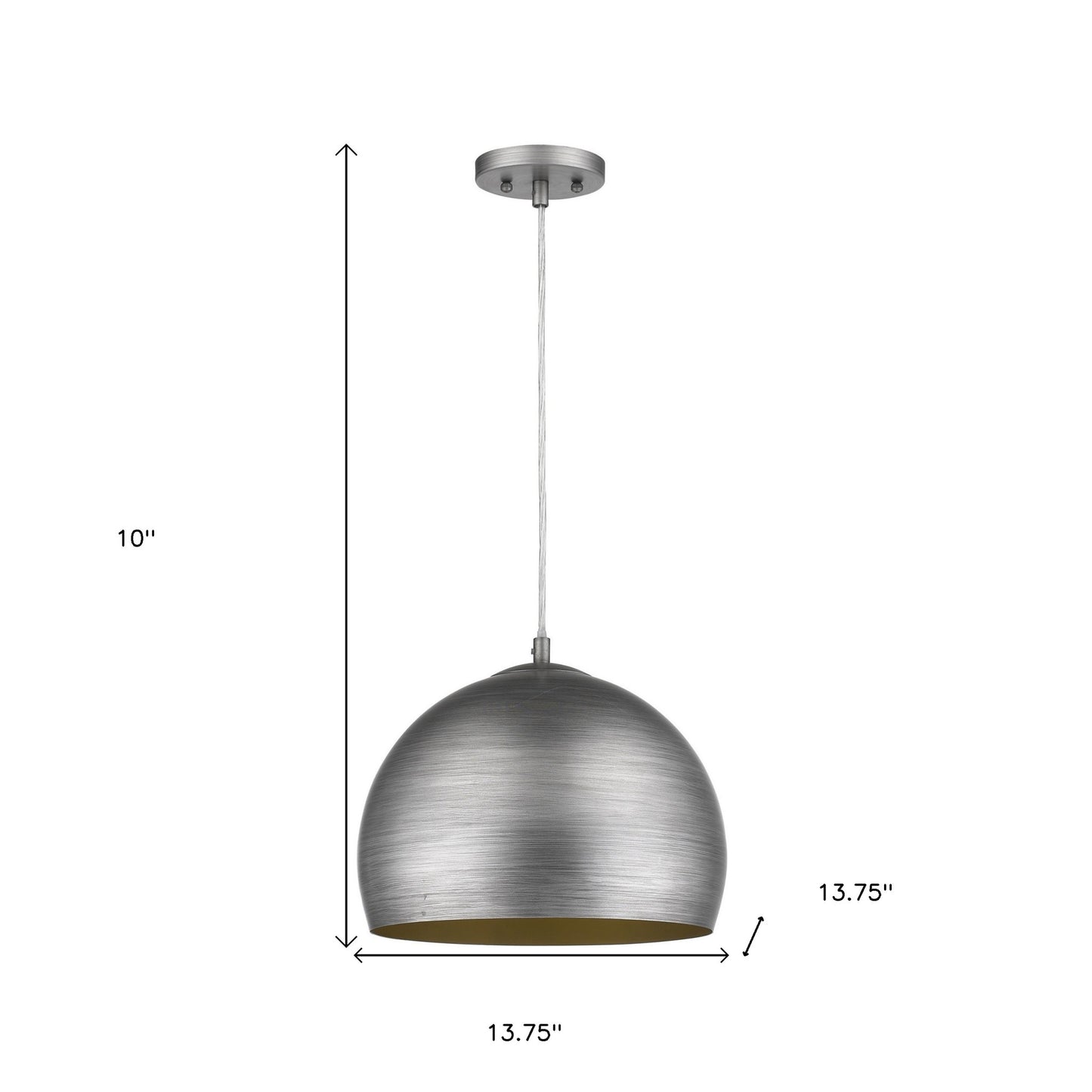 Latitude 1-Light Hand Painted Weathered Pewter Pendant With Gold Interior Shade (13.75") - Homeroots - Flyclothing LLC