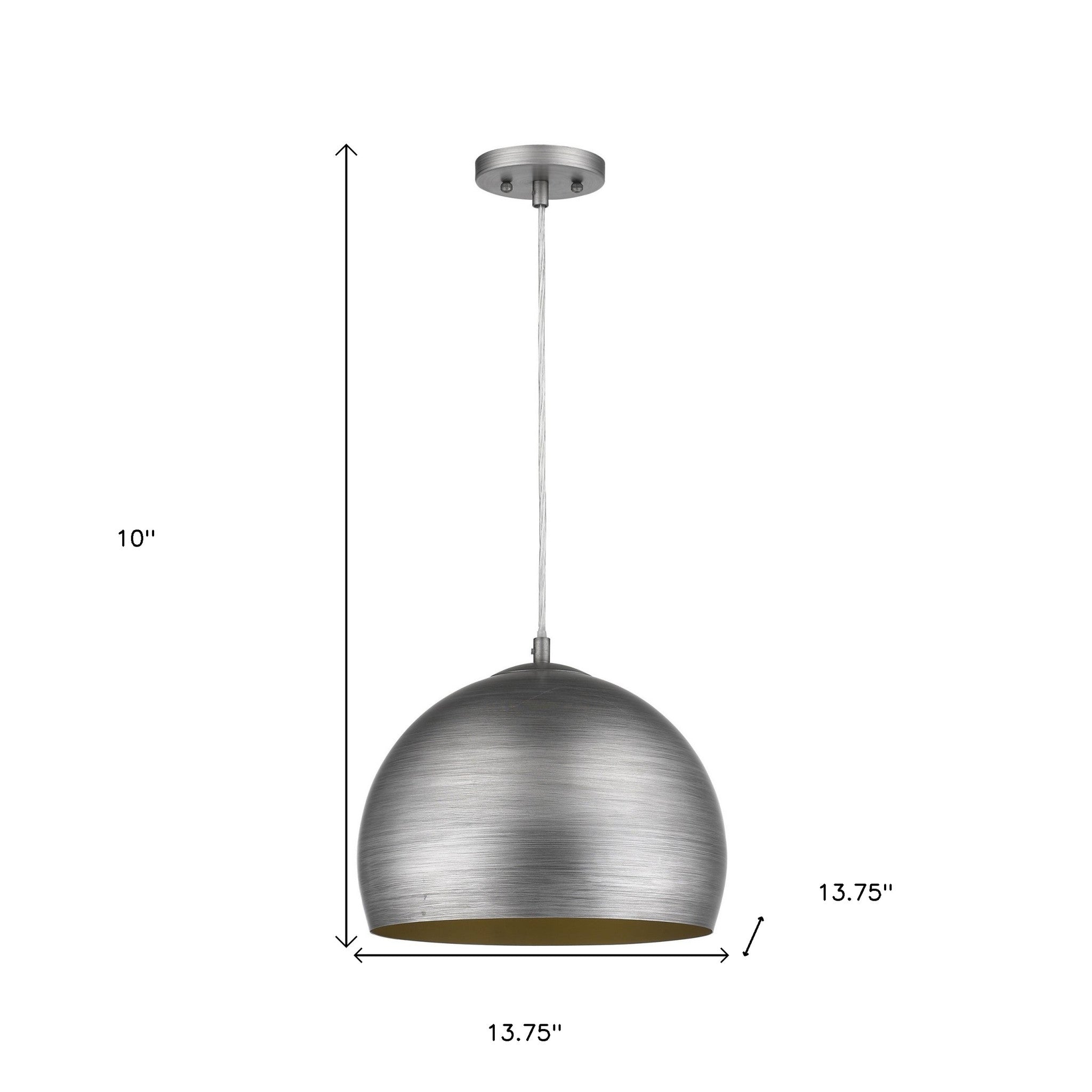 Latitude 1-Light Hand Painted Weathered Pewter Pendant With Gold Interior Shade (13.75") - Homeroots - Flyclothing LLC