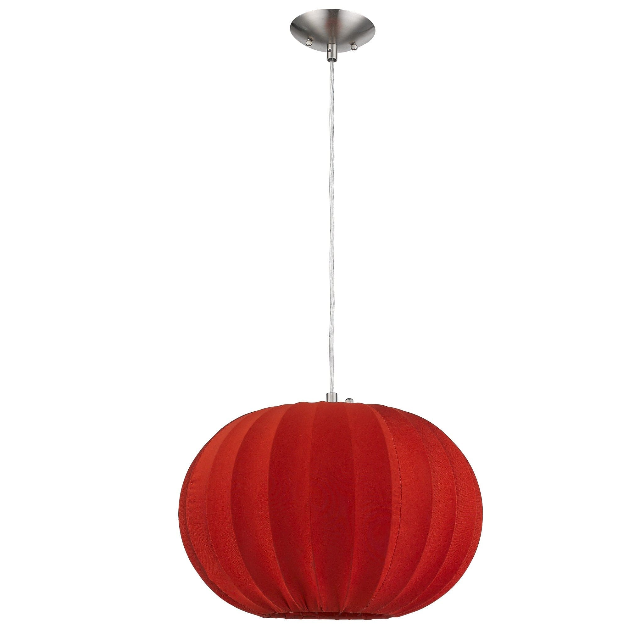 Shanghai 1-Light Brushed Nickel Pendant With Sheer Red Ribbon Shade - Homeroots