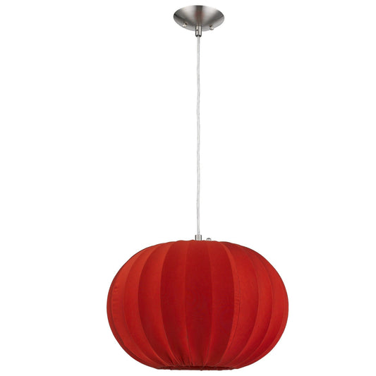 Shanghai 1-Light Brushed Nickel Pendant With Sheer Red Ribbon Shade - Homeroots