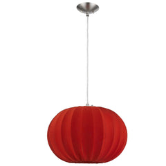 Shanghai 1-Light Brushed Nickel Pendant With Sheer Red Ribbon Shade - Homeroots
