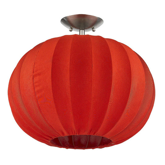 Shanghai 1-Light Brushed Nickel Pendant With Sheer Red Ribbon Shade - Homeroots