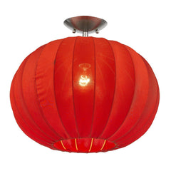 Shanghai 1-Light Brushed Nickel Pendant With Sheer Red Ribbon Shade - Homeroots