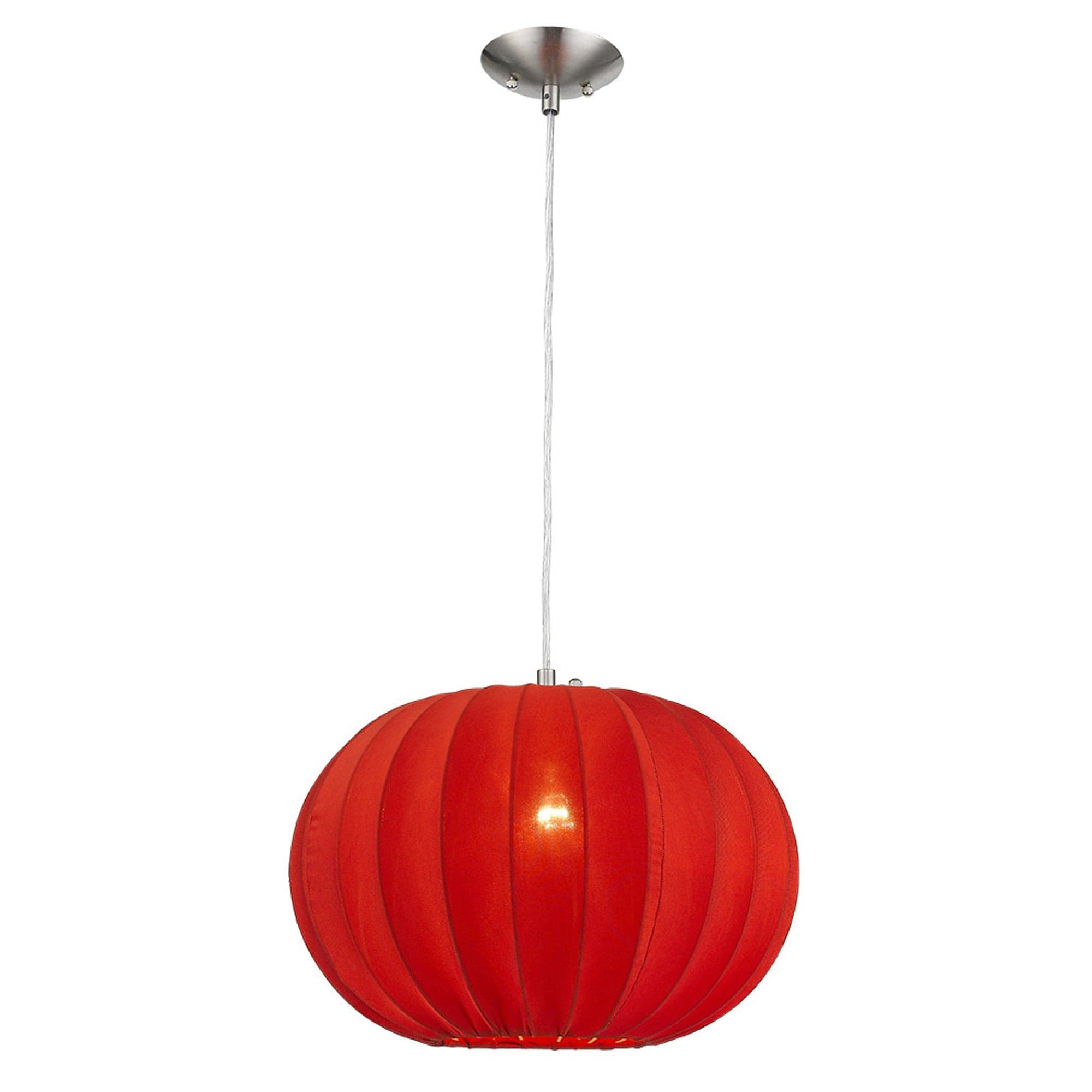 Shanghai 1-Light Brushed Nickel Pendant With Sheer Red Ribbon Shade - Homeroots