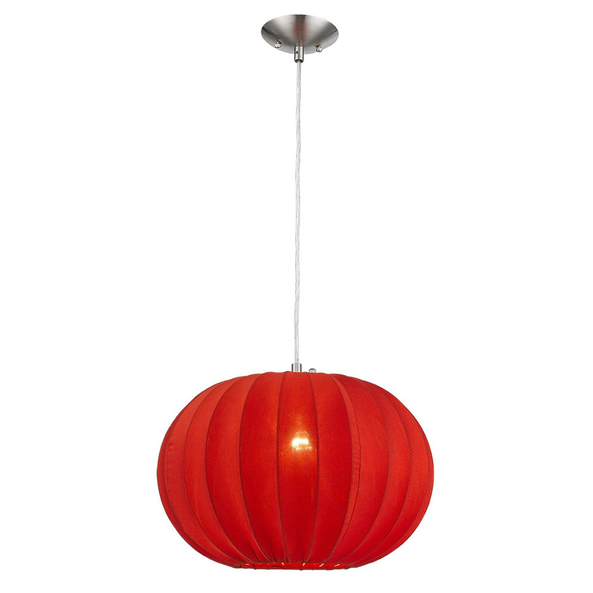 Shanghai 1-Light Brushed Nickel Pendant With Sheer Red Ribbon Shade - Homeroots - Flyclothing LLC