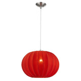 Shanghai 1-Light Brushed Nickel Pendant With Sheer Red Ribbon Shade - Homeroots