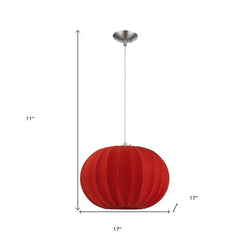Shanghai 1-Light Brushed Nickel Pendant With Sheer Red Ribbon Shade - Homeroots